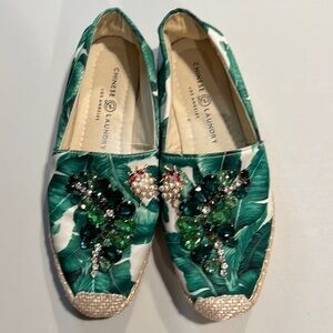 CHINESE Laundry Hayden Floral Green Espadrilles, Size 8